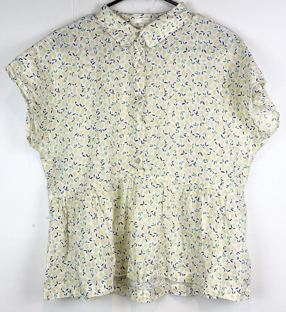 Women's 100% Linen Blouse LG Lightweight Cottagecore Grandma Romantic Natural